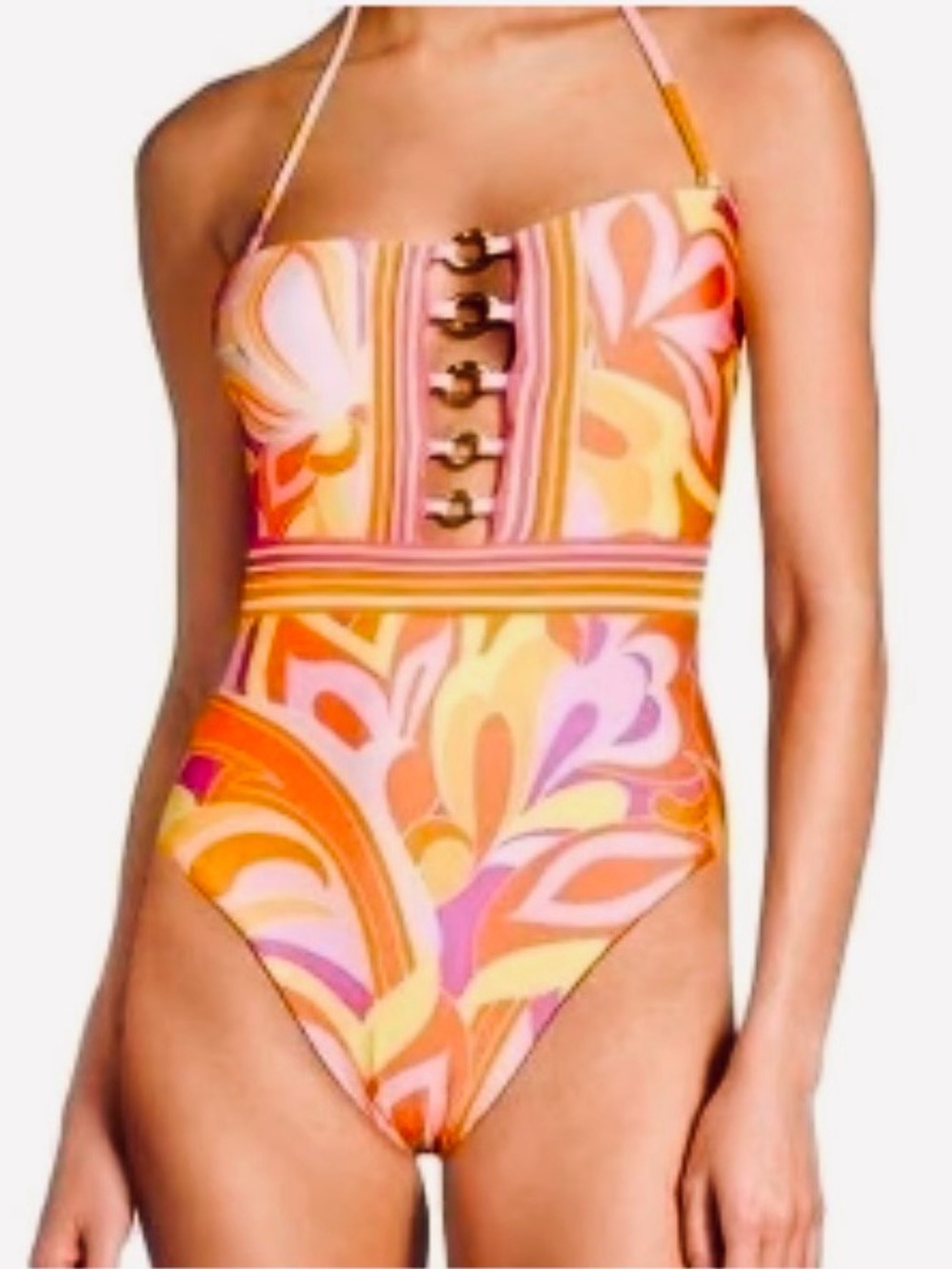 SUNSHINE 79, Multi/Retro Swirl Halterneck One-Piece Swimsuit, Size 10